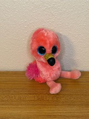 Plush Pink Flamingo Toy with Sparkle Blue Eyes and Gold Beak